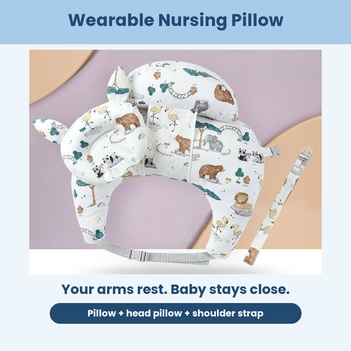 SkyCradle wearable nursing pillow set: pillow, head pillow and shoulder strap