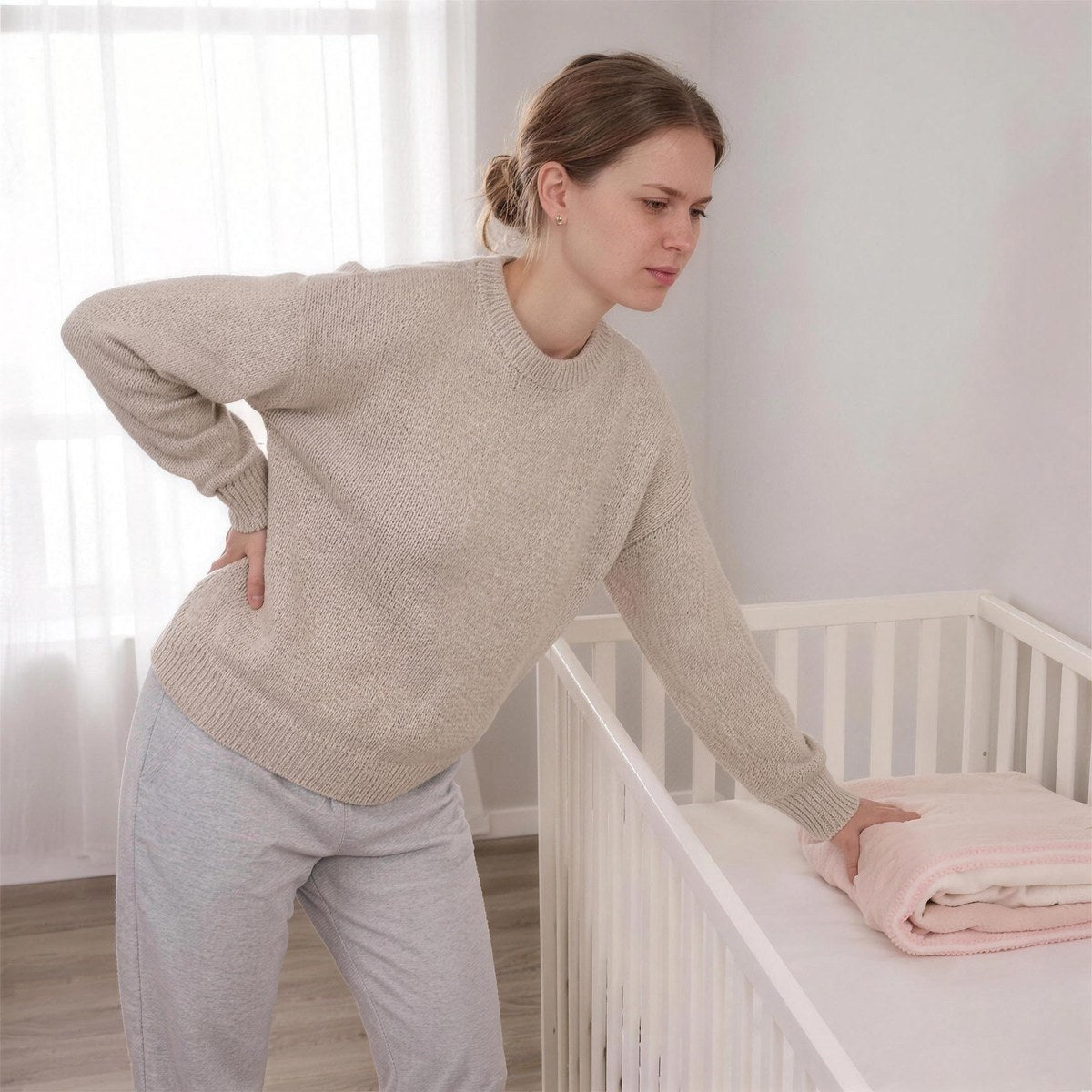 Mom with back pain after holding her baby